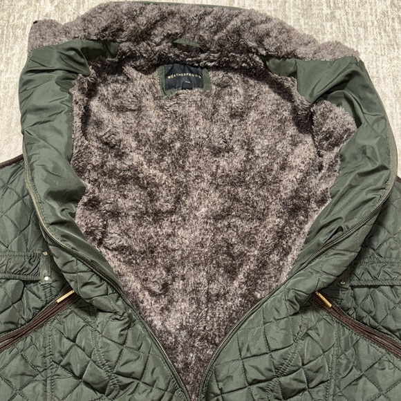 XL Weatherproof Army green puffer vest faux fur lined gold hardware women's - Picture 4 of 6